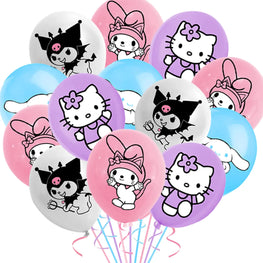 16Pcs Cute Animated Kitty Latex Balloons
