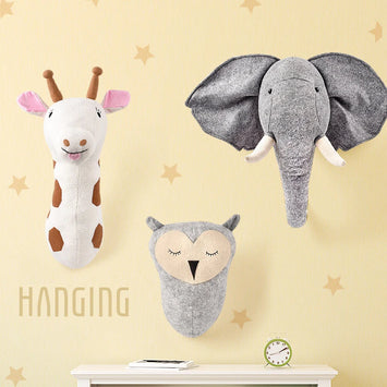 WhimsyWild Wall Friends - Stuffed Elephant/Giraffe/Owl