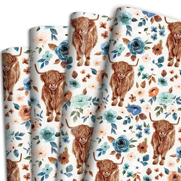 Boho Floral Highland Cow Wrapping Paper