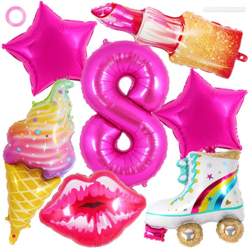 7Pcs Pink 8th Birthday Balloons