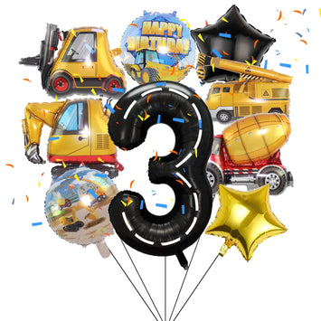 9pcs 3rd Birthday Construction Theme Balloons