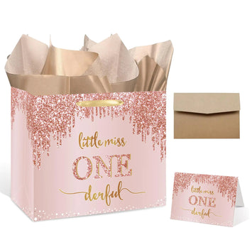 Little Miss One derful Gift Bag with Tissue Paper and Card