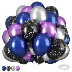 12" Galaxy Printed Blue, Purple, and Silver Metallic Balloons
