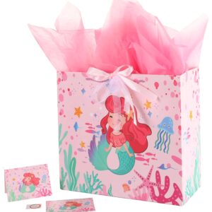 Pink Mermaid Gift Bag with Tissue Paper and Greeting Card