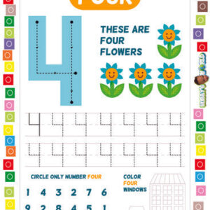 Number 4 Trace, Identify, and Color - FREE Worksheet