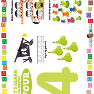 Number 4 Trace, Color and Identify - FREE Worksheet