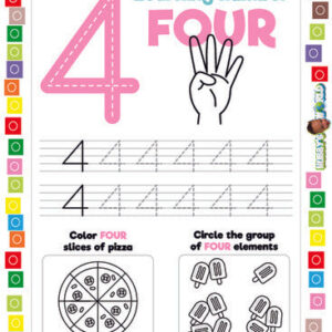 Number 4 Trace, Color and Identify - FREE Worksheet