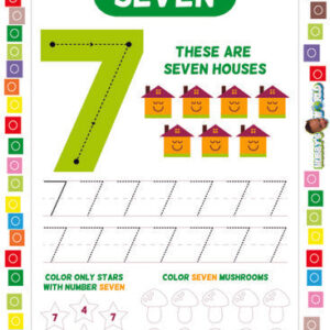 Number 7 Count, Trace and Color - FREE Worksheet