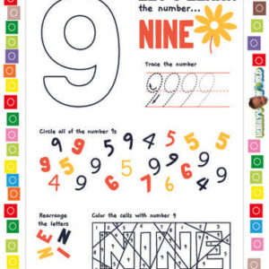 Number 9 Trace, Find, Rearrange and Color - FREE Worksheet
