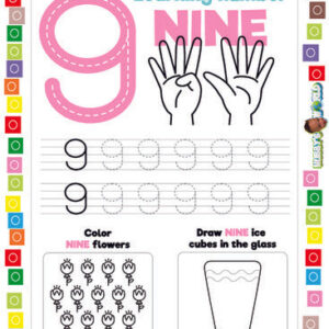 Number 9 Trace, Color and Draw - FREE Worksheet
