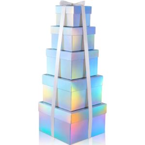 5Pcs Holographic Nesting Gift Boxes with Ribbon