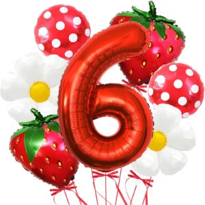 7Pcs Strawberry Balloons Sixth Birthday 40"