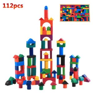 112pcs/Set Colorful Wooden Building Blocks