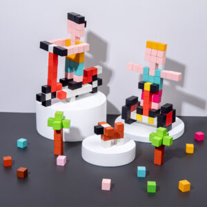 Pixel Art Wooden Building Blocks Set