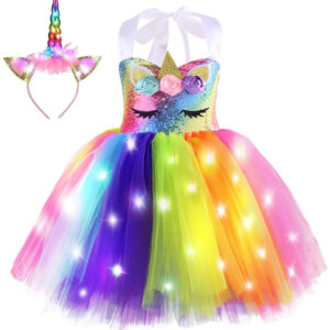 LED Unicorn Tutu Dress with Light-Up Headband (Size 7t-8t)