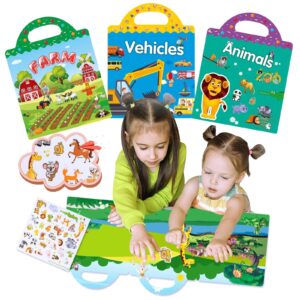 Reusable Sticker Books 3 Pack (Farm Vehicle Animal)