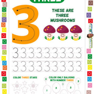 Number 3 Trace and Color - FREE Worksheet