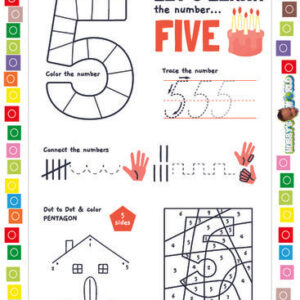 Number 5 Color, Connect and Trace - FREE Worksheet