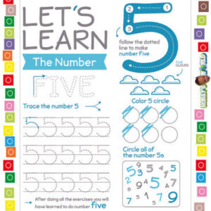 Number 5 Trace, Color and Identify - FREE Worksheet