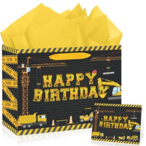Construction Birthday Gift Bag with Tissue Paper and Card