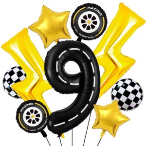 10Pcs 9th Birthday Race Car Balloons